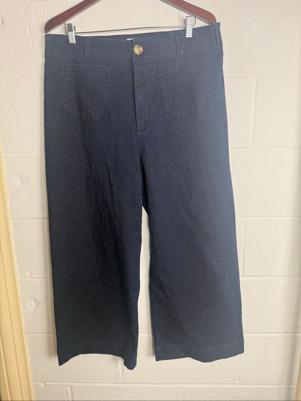 Maeve The Colette Women’s Size 33 Navy Shimmer Metallic Wide Leg Jeans